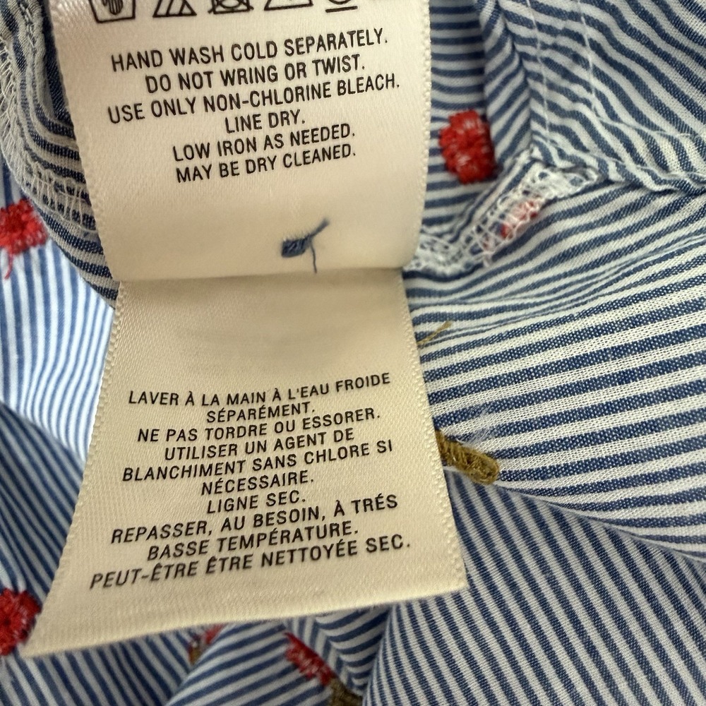 Anthropologie Maeve Embroidered Floral Stripe Button Up Shirt Size 14 Blue White - Picture 9 of 9